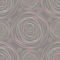 Vector seamless abstract geometric pattern jagged circles on a gray-beige background in pastel colors