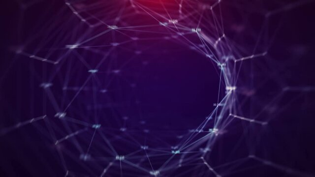 Looping Plexus technological digital Tunnel lines and dots connection Hi speed internet, transfering data NFT HUD.Titles and logo template.Seamless digital Plexus Tunnel zoom in animation.Type 1