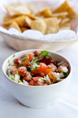 Closeup of Fresh Tomato Salsa and Tortilla Chips