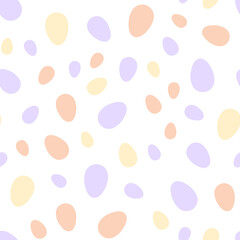 Happy Easter seamless pattern with colorful eggs on white background. Polka dots design for card, postcard, wallpaper, posters. Vector stock illustration. Cartoon style