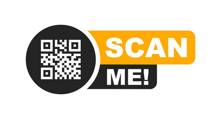 QR code scan for smartphone. QR code with inscription scan me with smartphone. Scan me icon. Scan qr code icon for payment, mobile app and identification. Vector illustration. - obrazy, fototapety, plakaty