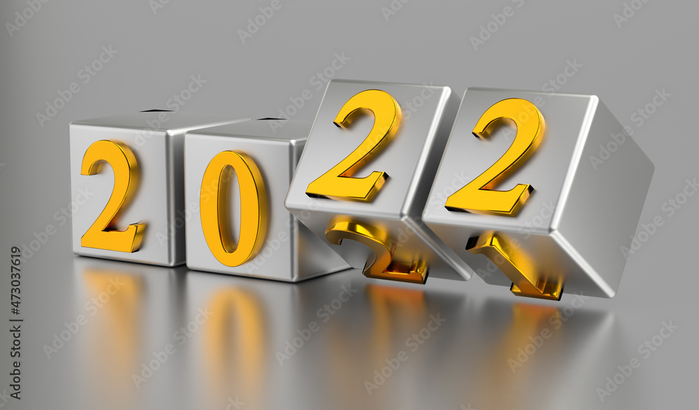 Poster new year holiday concept. cubes with number 2022 replace 2021