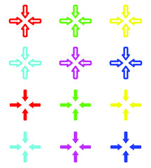 Colorful Four Side Arrow. Four direction arrow icon illustration isolated vector sign symbol for your project. Simple pointing arrows. Flat design style. Vector icon on white background