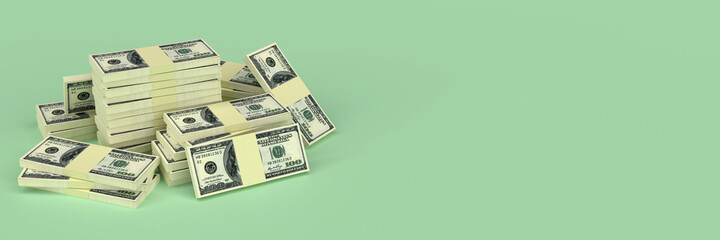Big money stacks from dollars with blank copy space backgrounds
