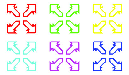 Set of Colorful Four Side Arrow. Four direction arrow icon illustration isolated vector sign symbol for your project. Simple pointing arrows. Flat design style. Vector icon on white background