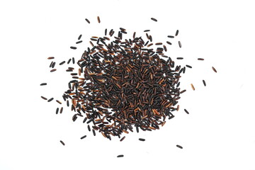 Thai black jasmine rice (Rice berry). Brown Rice isolated. Organic black rice isolated on white background.