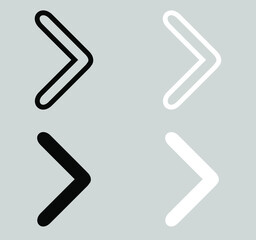 Obraz premium Set of Right arrow vector icon. Arrow next icon sign symbol vector. Flat design style. Vector icon on gray background