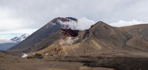 Panorama view of Mount Ngauruhoe and the Red Crater