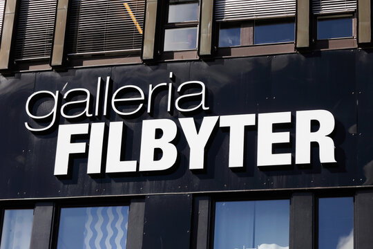 Linkoping, Sweden - August 21, 2017: Sign above the entrance to the department store Galleria Filbyter in the city center.