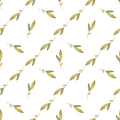 Watercolor leaves seamless pattern. Watercolor fabric. Repeat leaves. Use for design invitations, birthdays, weddings