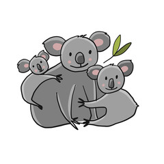 Koala Family. Mother with baby. Sketch for your design