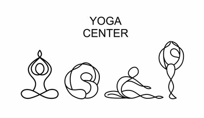 Yoga icons isolated on white background. Vector yoga woman logotypes in line style. Outline design symbols.
