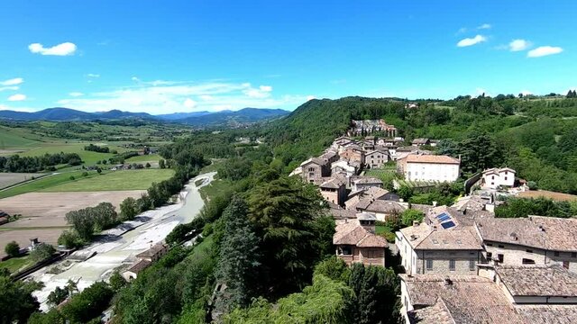View on the historic town of Castell Arquato in Italy