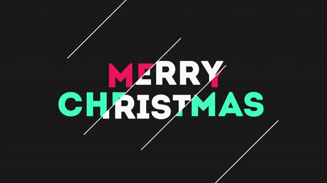Merry Christmas with colorful text on black background, motion holidays and modern style background for New Year and Merry Christmas