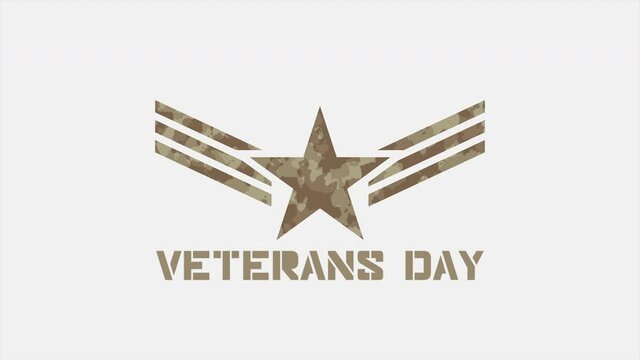 Veterans Day with military star and stripes, motion holidays, military and warfare style background
