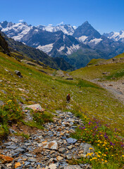 Fototapeta na wymiar touristic way from mount pass, touristic travel scene