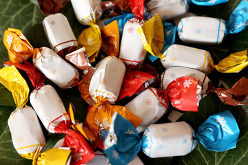 Pile of famous hungarian christmas fondant in christmas market as a background