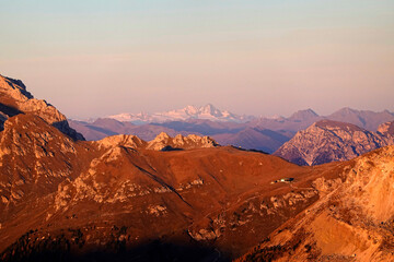 Scenic landscape of Giau Pass or Passo di Giau - 2236m. Mountain pass in the province of Belluno in Italy, Europe. Italian alpine landscape. Travel icon of the Dolomites