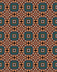 Abstract seamless pattern consisting of black, brown and red tiles.