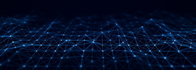 Corrupted network or connection. Abstract digital background of points and lines. Glowing plexus. Big data. Abstract technology science background. 3d rendering