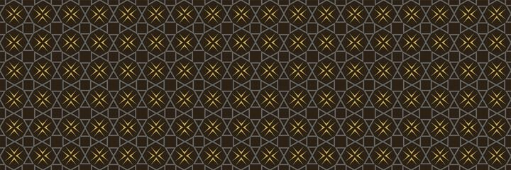 Modern seamless pattern with geometric ornament on black background. Vector image