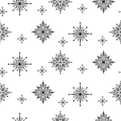 Christmas snowflakes mandala seamless pattern design black and white background
