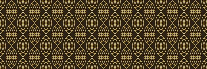 Gordijnen Trendy naadloos patroon in etnische stijl met gouden ornamenten op een zwarte achtergrond. vector afbeelding © PETR BABKIN