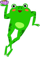 vector illustration of a frog holding a lily