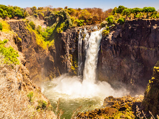 Victoria Falls on Zambezi River in dry season