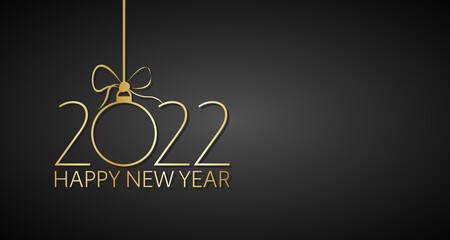 Simple vector illustration of Happy New year 2022. Gold number 2022 on black background