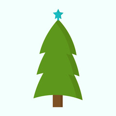 Green Christmas tree with blue star for postcard design