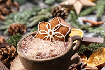 christmas background with hot chocolate