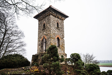 Fototapeta na wymiar Tetelminde old hunting view tower, Tetele, Latvia