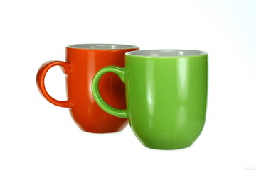 Red and green  Empty coffee cup or coffee mug isolated on white background. green red love. live together in harmony.
