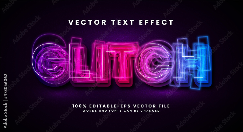 Aufkleber glitch 3d text effect. editable text style effect with colorful abstract light theme.