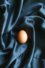 Chicken egg on black silk background