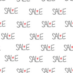 Vector seamless background with word Sale and heart. Backdrop for super sales on Black Friday and Holidays