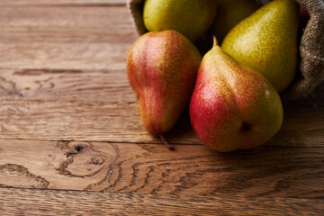 pears on wooden table agriculture vitamins close-up