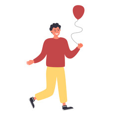 Cheerful man with a balloon in his hands. Vector flat illustration on a white background. Happy man.