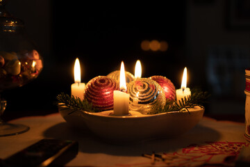 candles and christmas decorations