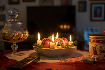 candles and christmas decorations