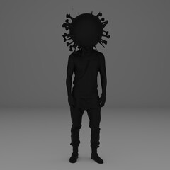 Fototapeta na wymiar 3d illustration of man character with virus cell instead of head and colorful background