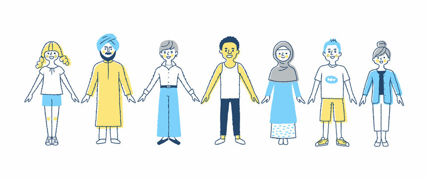 さまざまな人種の人々　全身