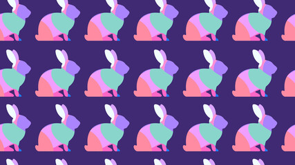 Repeating Easter Bunny or magic print. Seamless bright wallpaper pattern for easter egg chocolate, wrapping paper, fashion, or youth design. Abstract color shapes fill a trendy bunny silhouette.