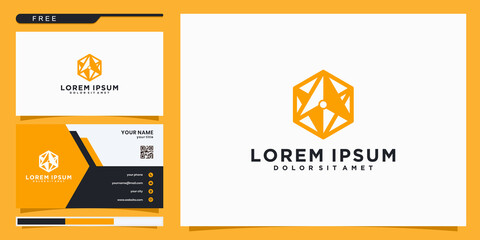 Logo abstract compass with line art. design logo and business card