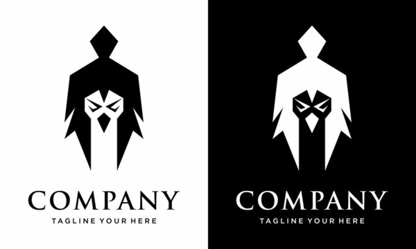 Eagle logo with spartan helmet combination, creative design, icon or logo symbol design template. on a black and white background.