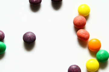 Fruit flavor chewy candy on white background