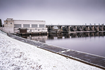 Naklejka premium Power station on the river Daugava, Kegums, Latvia.