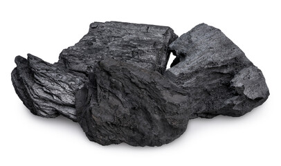 Natural wood charcoal isolated on white background, Black charcoal on white background, With clipping path.