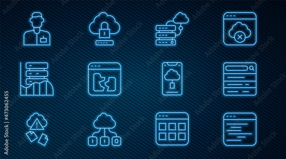 Poster set line software, search engine, network cloud connection, broken file, server, data, web hosting, 